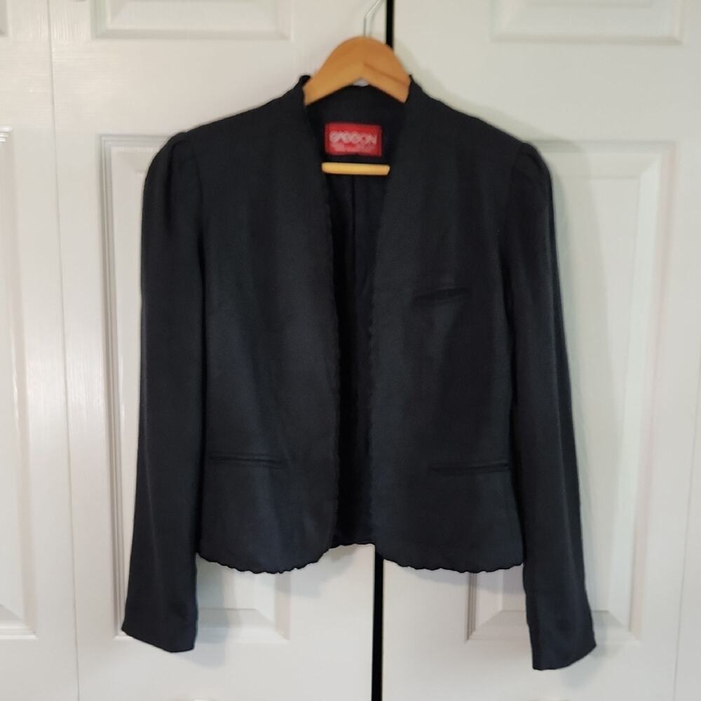 Vintage 80s Sasson Womens‎ Black Blazer Size SM Scallop Trim Academia Lined
